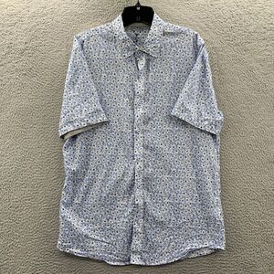 NICOBY Shirt Mens Large Button Up Floral Short Sleeve Blue White